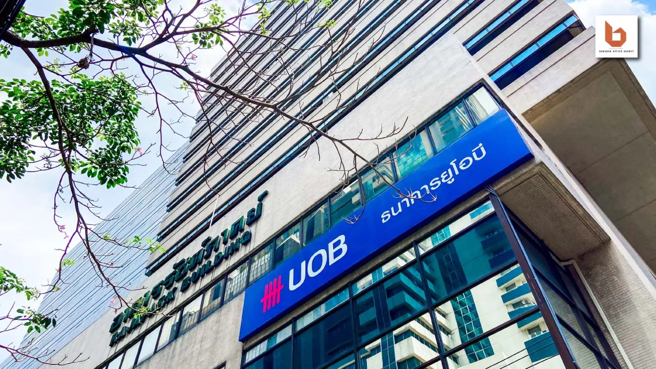 Bank branch in front of the building